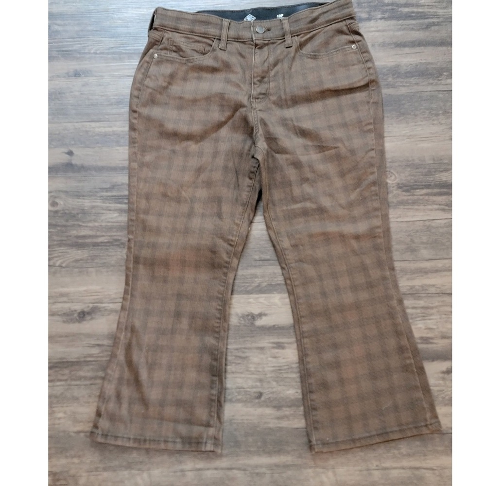 St. Johns Bay Brown Plaid Bootcut Pants Womens‎ 10P Petite Mid Rise Trousers